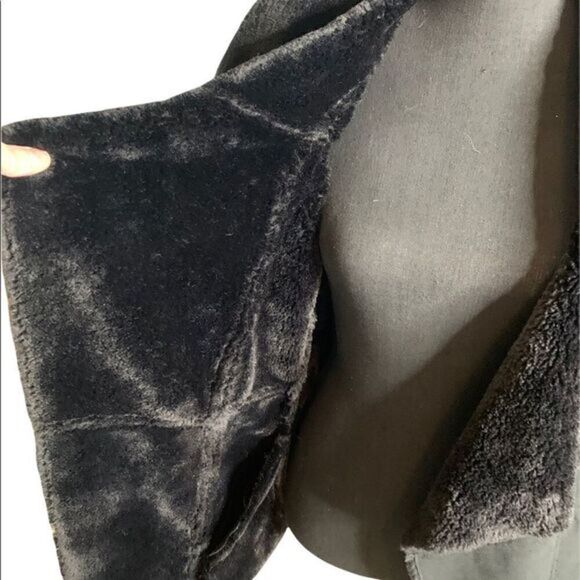 Dress Barn Black faux Shearling coat drape front 🖤 WARM size medium beautiful! - Picture 9 of 13